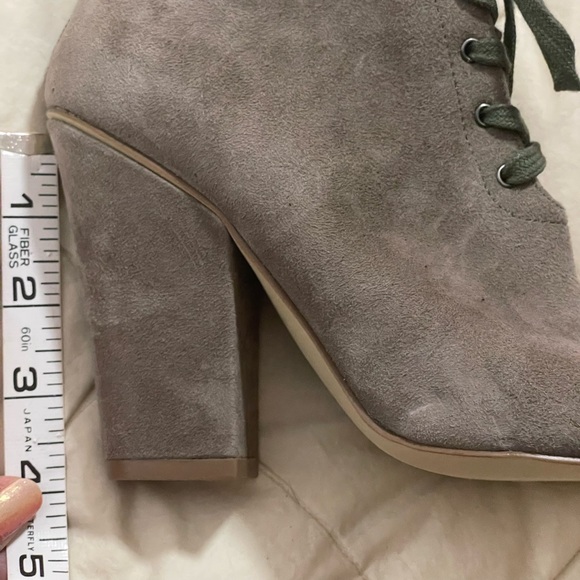 Firth Dez Mule Suede Bootie heel open toe size 6.5 Mousse brown gray green laces - Picture 12 of 16